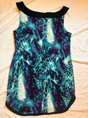 connected apparel Teal, Purple, Black Abstract Print Dress